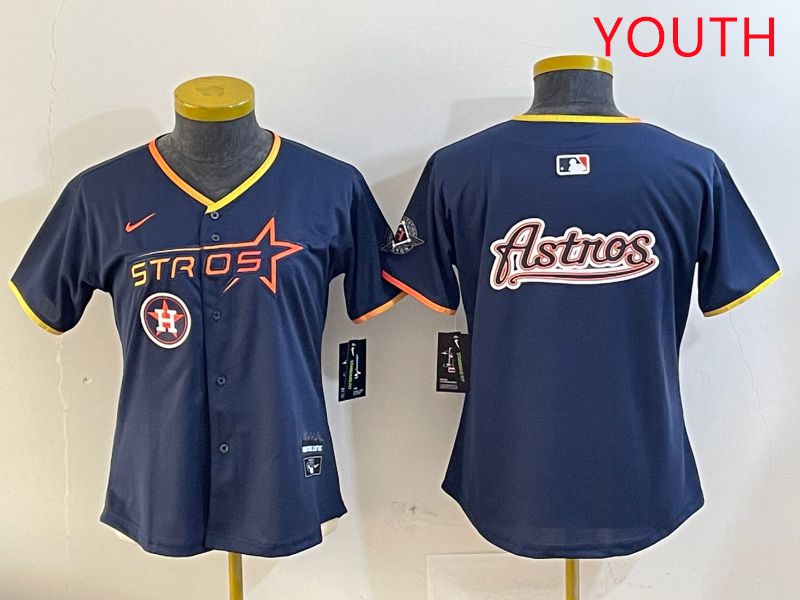 Youth Houston Astros Blank Drak Blue Three generations Joint Name 2025 Nike MLB Jersey style 20